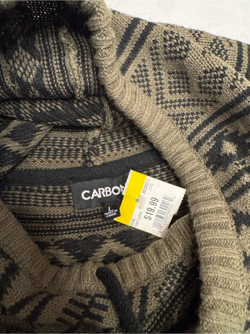 Carbon Olive & Black Geometric Crewneck Hoodie Sweater - Picture 2 of 3